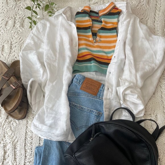 Urban Outfitters UO Cropped Knit Striped Half-Zip Tank Top - Picture 2 of 5